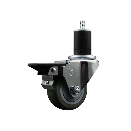 Service Caster 3'' Gray Poly Swivel 1-3/4'' Expanding Stem Caster with Brake SCC-EX20S314-PPUB-PLB-134